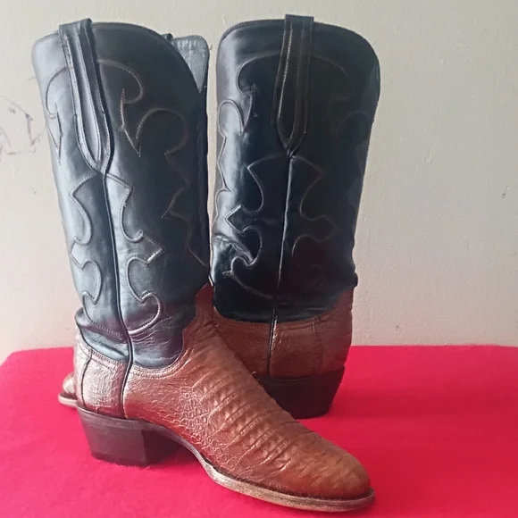 Lucchese Black and Brown Western Boots Guinine Caiman